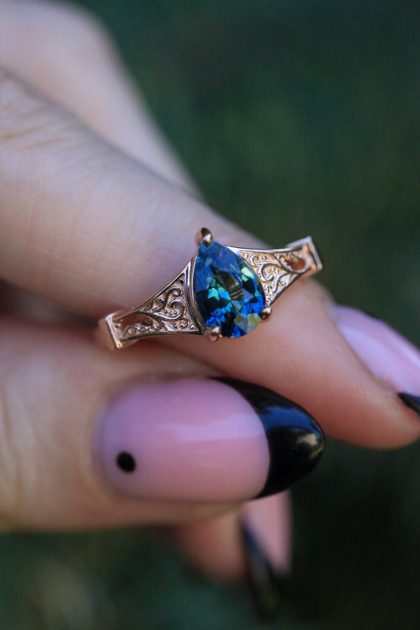 pear sapphire engagement ring